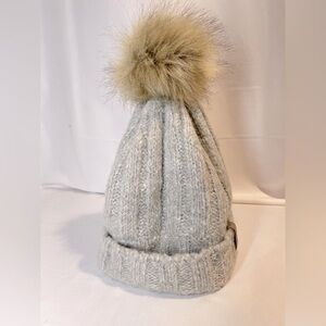 Bula Wool Blend Beanie Toque Faux Fur Pom Pom Chunky Cable Knit Outdoors Skiing